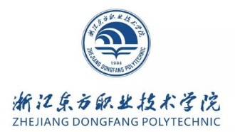 校標主圖形為圓形，上方是學(xué)院的名稱“浙江東方職業(yè)技術(shù)學(xué)院”；最下方為學(xué)院的英文譯名。